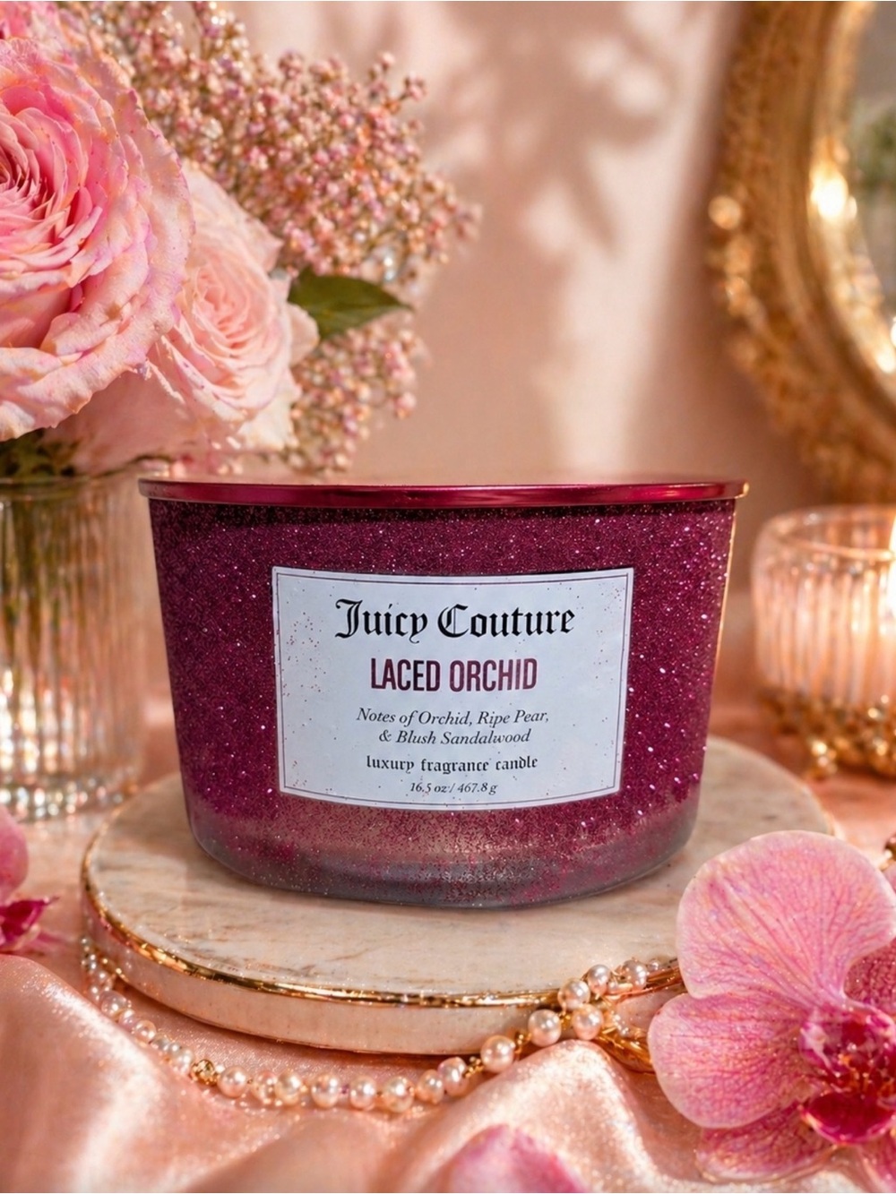 Juicy Couture Laced Orchid Glittered Pink Purple Candle